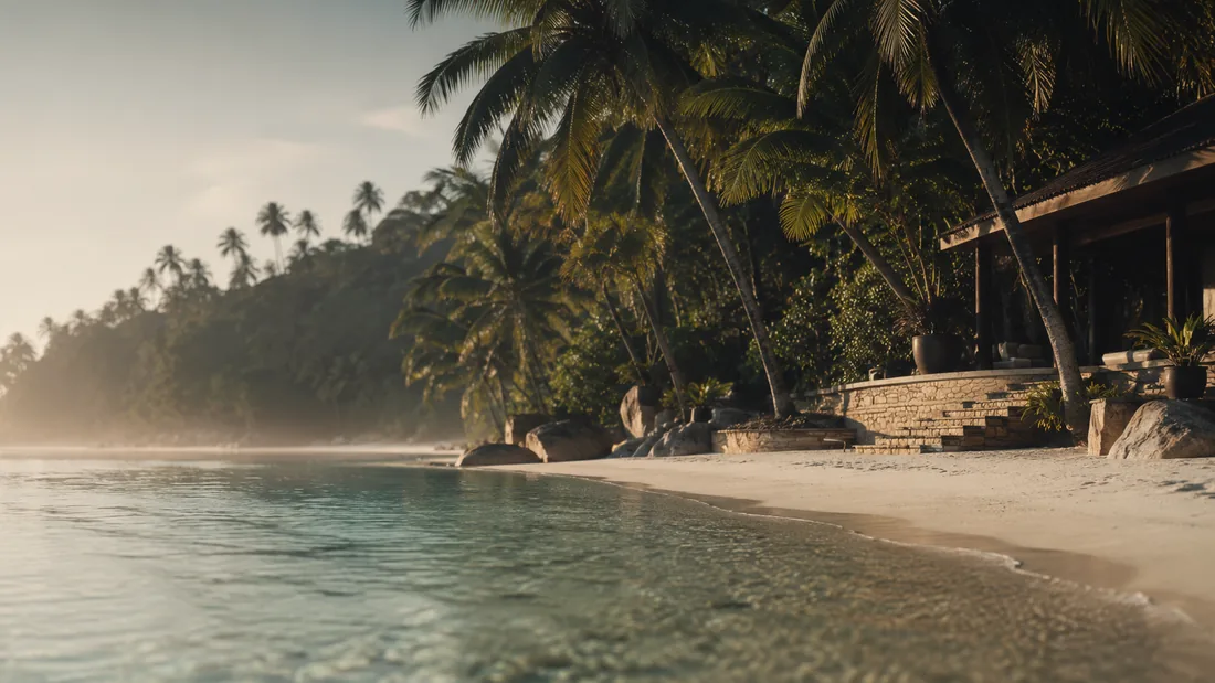 A palm lined shore on Koh Samui in the early morning